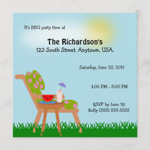 Lawn Chair Summer Time BBQ Party Invitation