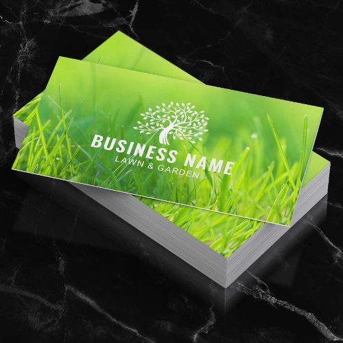 Lawn  Garden Care Tree Logo Green Landscaping Business Card