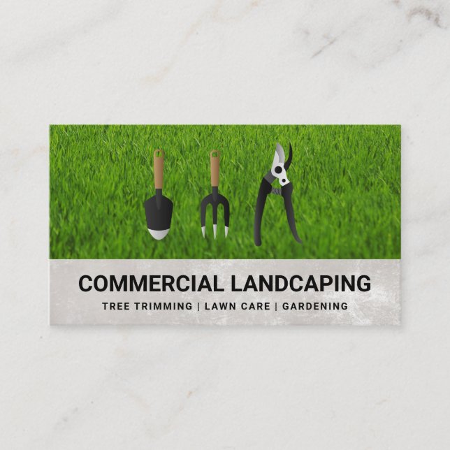 Lawn Grass | Gardening Tools Business Card (Front)