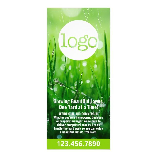 Lawn Maintenance Mowing, Irrigation, Aeration Logo Rack Card (Front)