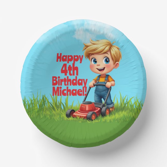 Lawn Mower Birthday Paper Plates Bowl (Front)