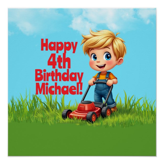 Lawn Mower Birthday Party Poster (Front)