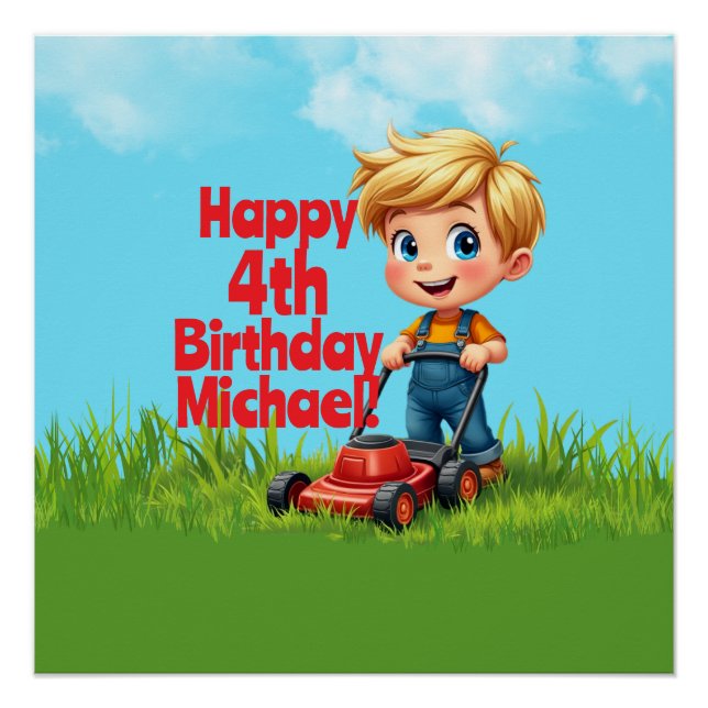 Lawn Mower Birthday Party Poster (Front)