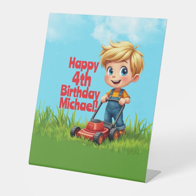 Lawn Mower Birthday Pedestal Sign (Front)