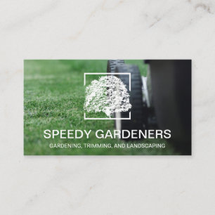 Lawn Mower Cutting Grass Tree Logo Business Card
