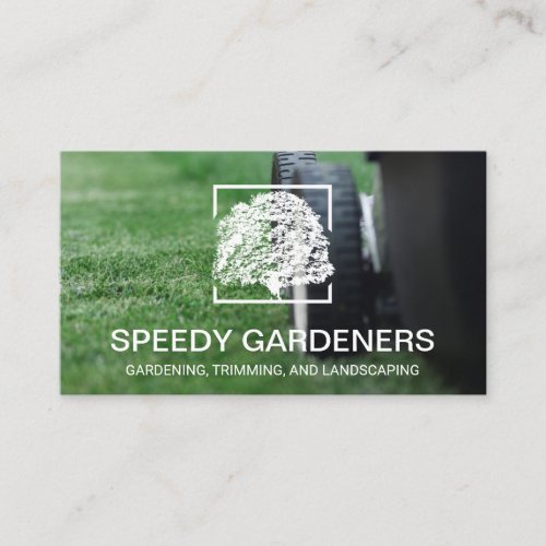 Lawn Mower Cutting Grass  Tree Logo Business Card