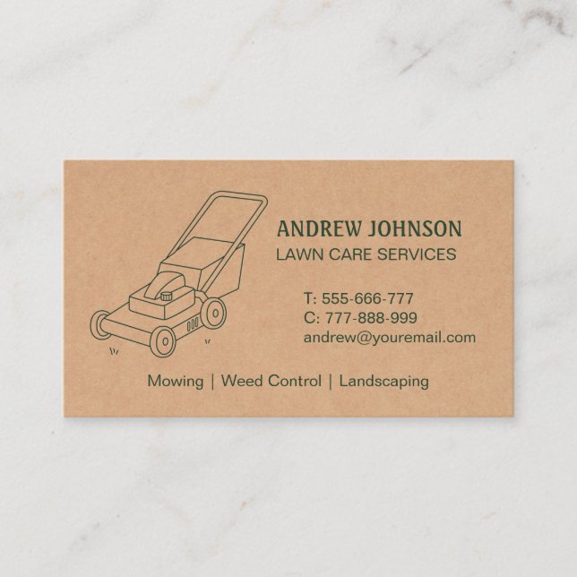 Lawn Mower Drawing, Lawn Mowing Business Card (Front)