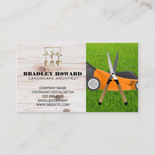 Lawn Mower Gardening Grass Wood Business Card