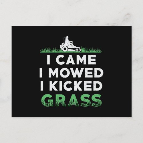 Lawn Mower I Came I Mowed I Kicked Grass Mowing Postcard