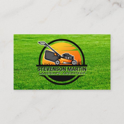 Lawn Mower Landscaping Logo  Grass Background Business Card