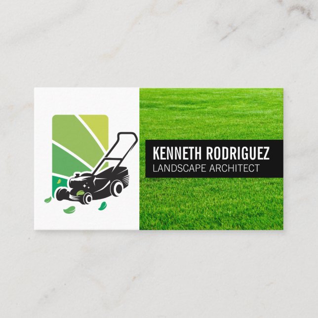 Lawn Mower Landscaping Logo | Grass Business Card (Front)