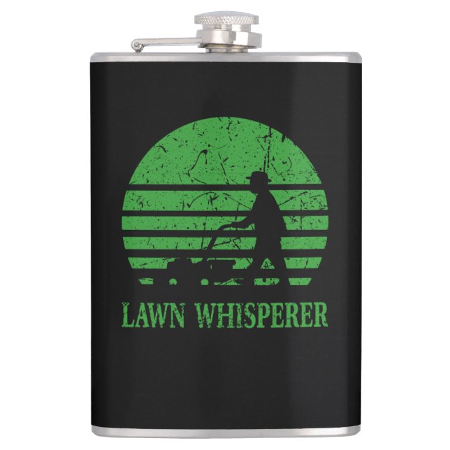 Lawn Mower Lawn Whisperer Gardener Gift Flask (Front)