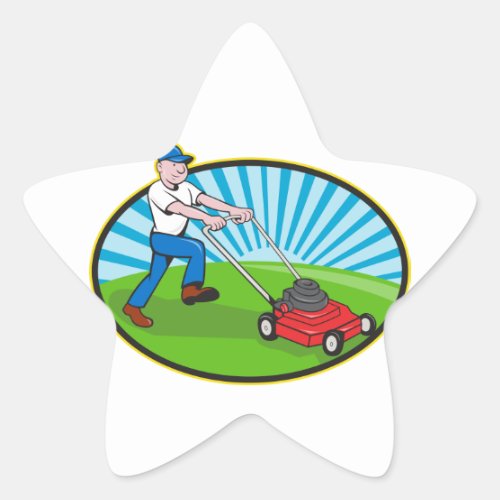 Lawn Mower Man Gardener Cartoon Star Sticker
