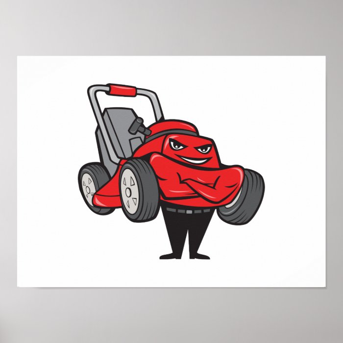 Lawn Mower Man Standing Arms Folded Cartoon Posters