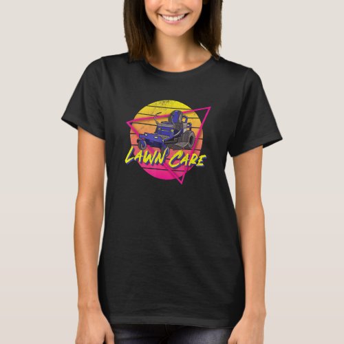 Lawn Mower Mowing 80s Or 90s Yard Work Lawn Tracto T_Shirt