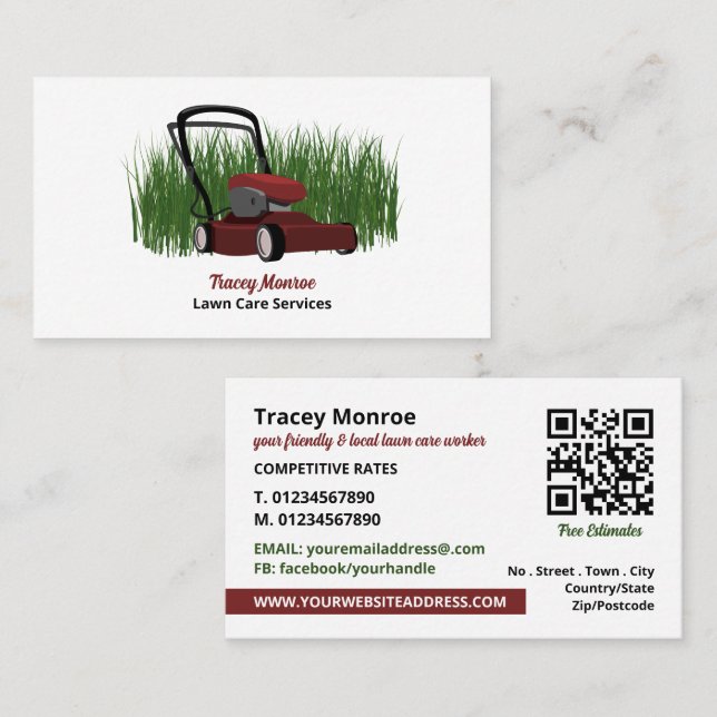 Lawn-Mower on Grass, Lawn Care Services Business Card (Front/Back)