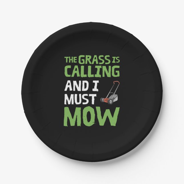 Lawn Mower - The Grass Is Calling and I Must Mow Paper Plates (Front)