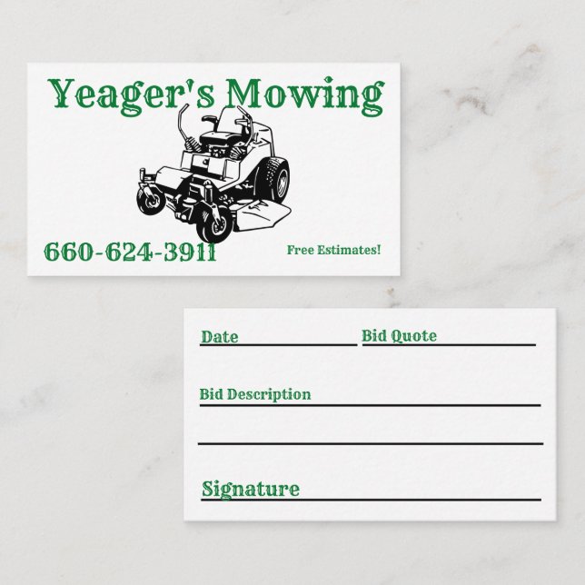 Lawn Mowing Business Cards (Front/Back)