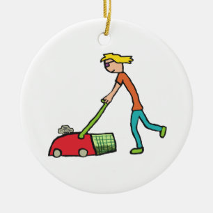 Lawn Mowing Ceramic Ornament