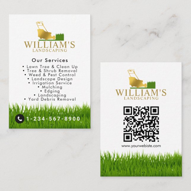 Lawn Mowing Cutting Services, Gold Lawn Care Logo Business Card (Front/Back)