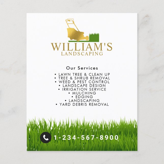 Lawn Mowing Cutting Services, Gold Lawn Care Logo Flyer (Front)