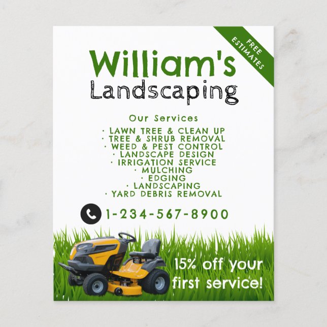 Lawn Mowing Cutting Services Lawn Care Landscaping Flyer (Front)