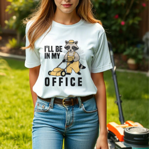 Lawn mowing funny raccoon T-Shirt