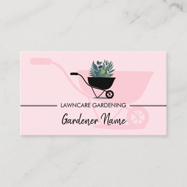 Lawn Mowing Landscape Gardening pink cute Business Card
