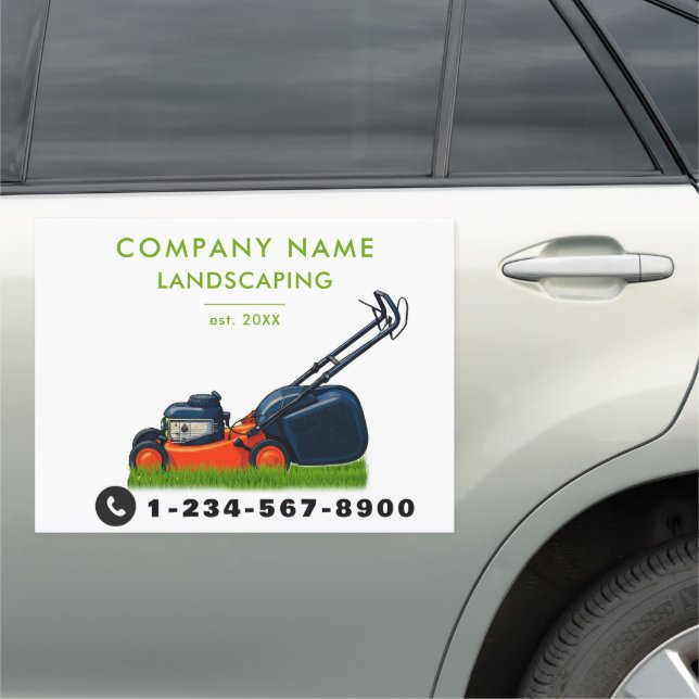 Lawn Mowing Landscaping Garden Lawn Care White Car Magnet (In Situ)