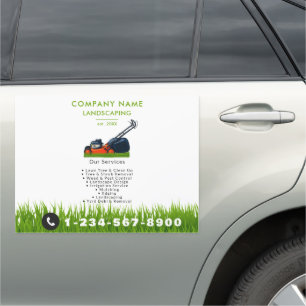 Lawn Mowing Landscaping Garden Lawn Care White Car Magnet