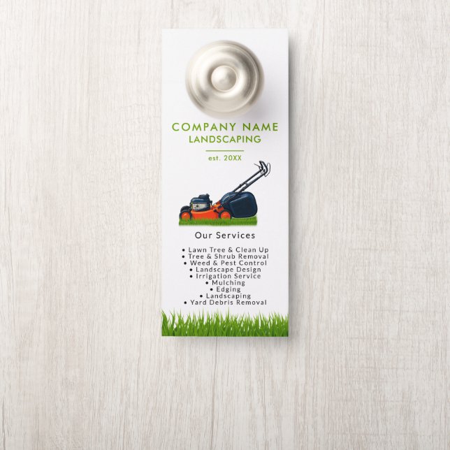 Lawn Mowing Landscaping Garden Lawn Care White Door Hanger (On Knob)