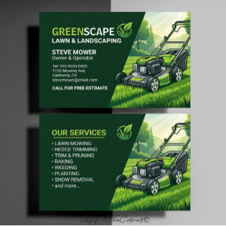 Lawn Mowing & Landscaping Green Mower Business Card