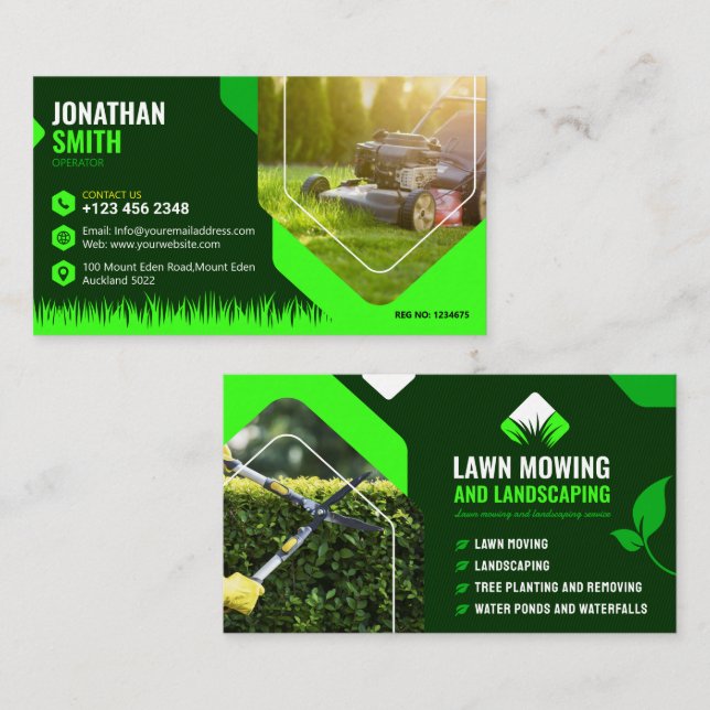 Lawn mowing, Landscaping, Lawn care service Business Card (Front/Back)