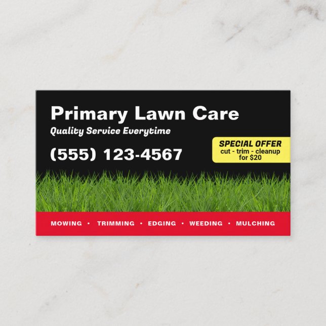 Lawn Mowing Landscaping Red Black Business Card (Front)