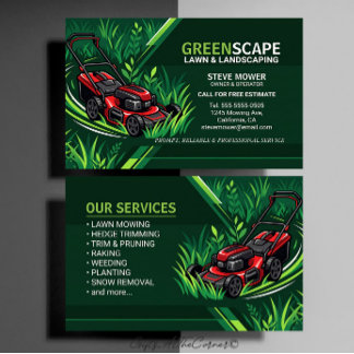Lawn Mowing & Landscaping Red Mower Business Card