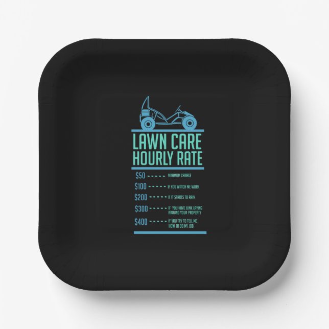 Lawn Mowing -  Lawn Care Hourly Rate Paper Plates (Front)