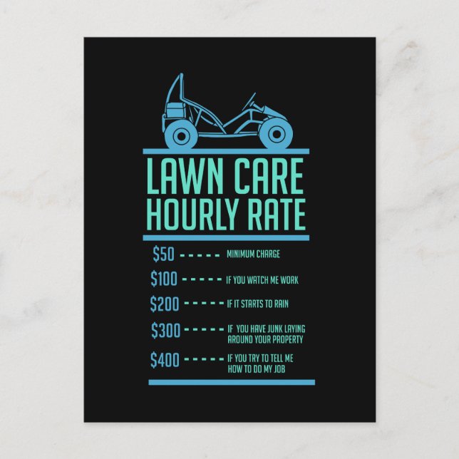 Lawn Mowing -  Lawn Care Hourly Rate Postcard (Front)