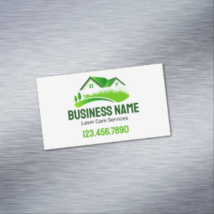 Lawn Mowing Service Green White Business Card Magnet