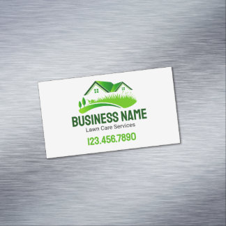 Lawn Mowing Service Green White Business Card Magnet