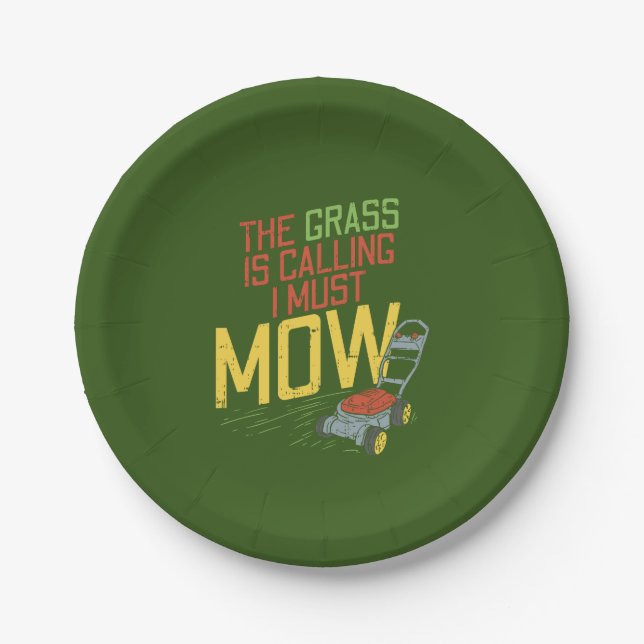 Lawn Mowing - The Grass is calling Paper Plates (Front)