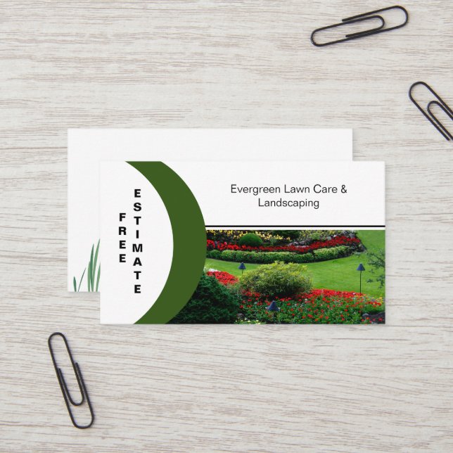 Lawn Photo Free Estimate Landscaping Business Card (Front/Back In Situ)