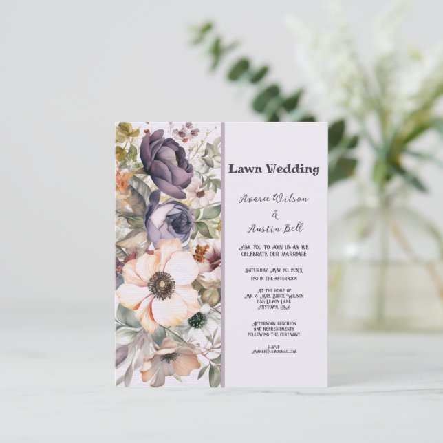 LAWN Purple and Peach Vintage Floral Wedding (Standing Front)