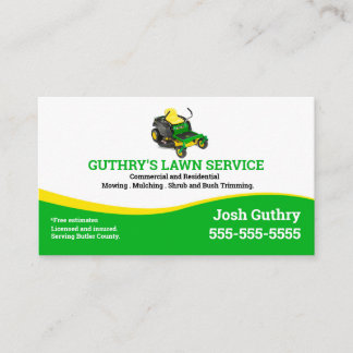 Lawn Service Business Card with zero turn mower