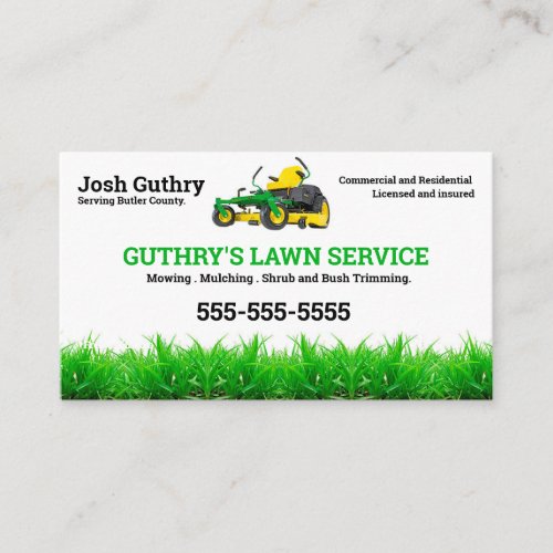 Lawn Service Business Card with zero turn mower