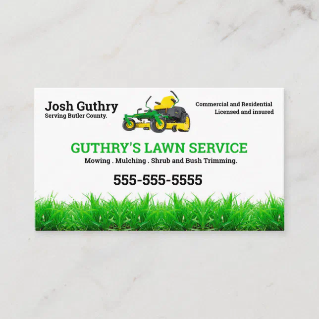 Lawn Service Business Card with zero turn mower | Zazzle