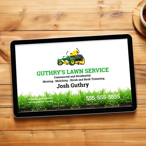 Lawn Service Business Card with zero turn mower