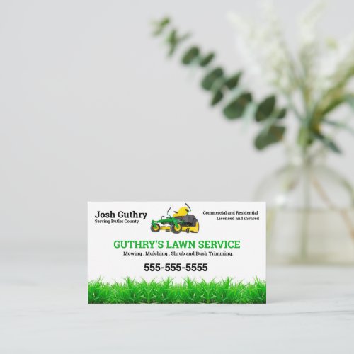 Lawn Service Business Card with zero turn mower