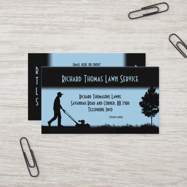 Lawn Service Landscape Blue Business Card (Front/Back In Situ)
