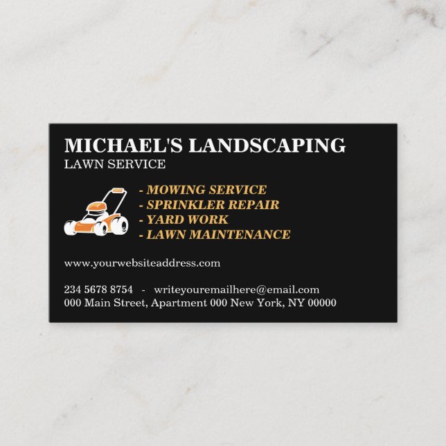 Lawn Service Landscape Grass mower Black Business Card (Front)