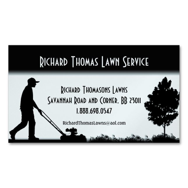 Lawn Service Landscape Light Blue Magnetic Business Card (Front)